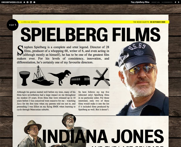 Showcase of Blogs with Unique Post Designs gregorywoodspielbergfilms