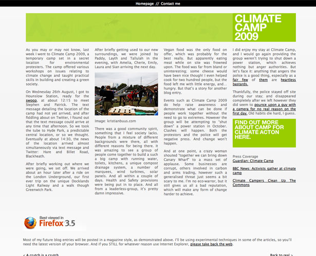 Showcase of Blogs with Unique Post Designs hazardousinkclimatecamp
