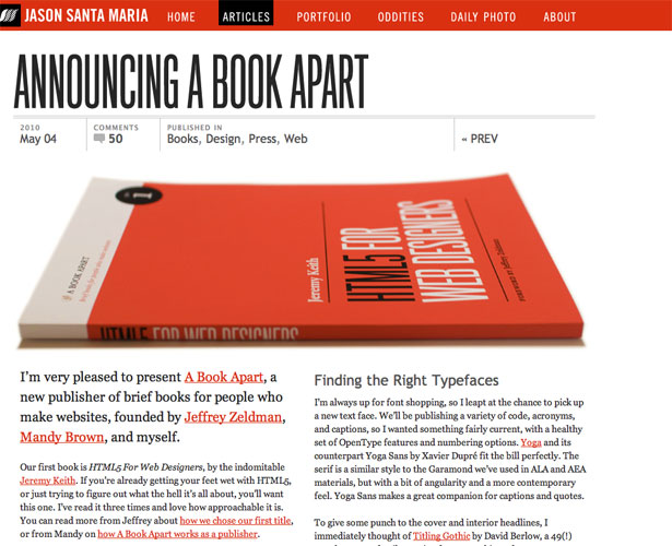 Showcase of Blogs with Unique Post Designs jasonsantamariaabookapart