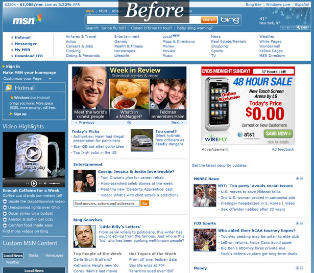 A Look at the New MSN.com Design old top