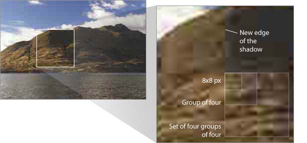 Techniques for Squeezing Images for All They’re Worth illustration of JPG artifacts mucking up a decent landscape photo