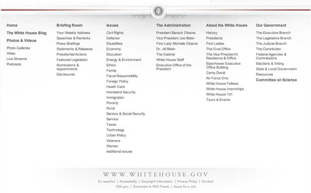 How to Build a Footer That Doesn’t Stink screenshot of the white house's footer