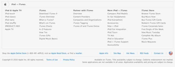 How to Build a Footer That Doesn’t Stink screenshot of the Apple's iPod footer
