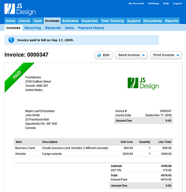 Showcase of Great Web App Interfaces Freshbooks App Interface