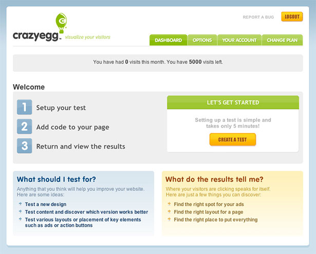 Showcase of Great Web App Interfaces CrazyEgg App Interface