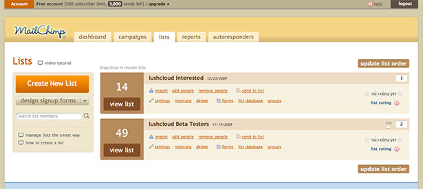Showcase of Great Web App Interfaces MailChimp App Interface