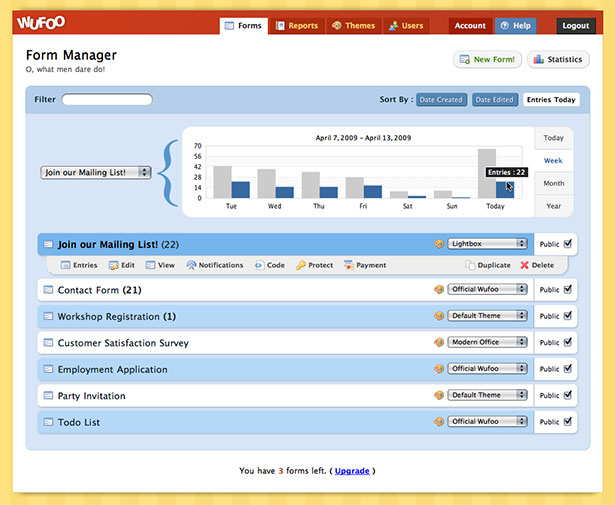 Showcase of Great Web App Interfaces Wufoo App Interface