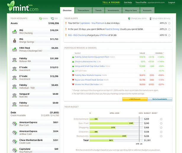 Showcase of Great Web App Interfaces Mint App Interface
