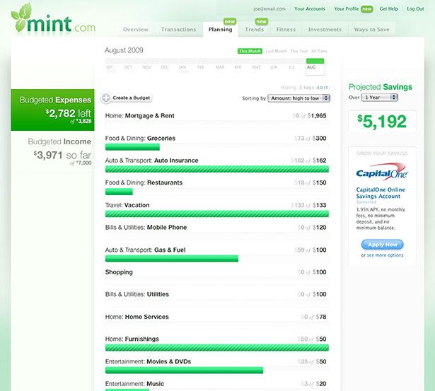Showcase of Great Web App Interfaces Mint App Interface