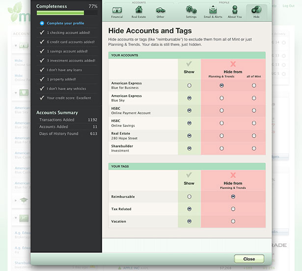 Showcase of Great Web App Interfaces Mint App Interface