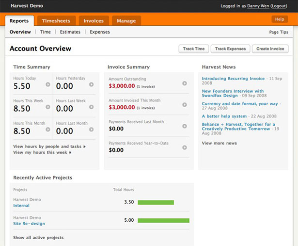 Showcase of Great Web App Interfaces Harvest App Interface