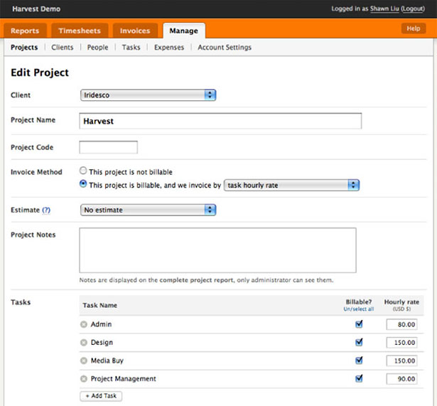 Showcase of Great Web App Interfaces Harvest App Interface