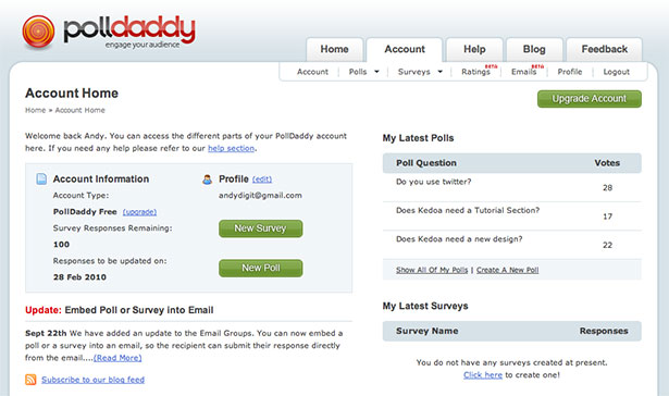 Showcase of Great Web App Interfaces PollDaddy App Interface