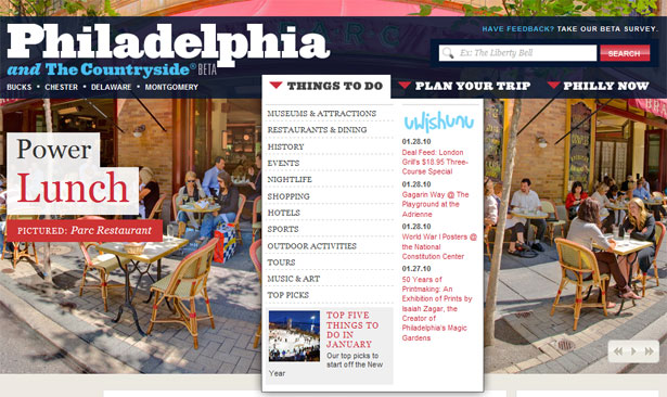 Happy Cog's Redesign of VisitPhilly.com: <br/>An Exemplary Modern Website visitphilly.com drop-down menus