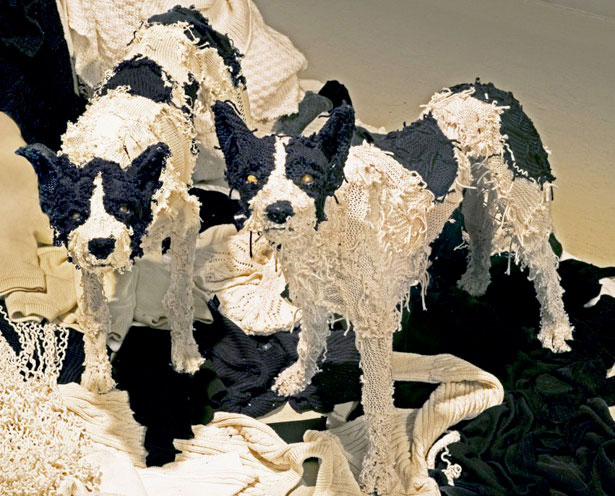 Non-Trashy Recycled and Trash Art sweater dogs