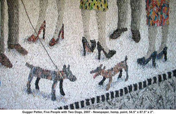 Non-Trashy Recycled and Trash Art Petter Five people with two Dogs