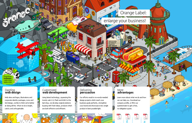24 Clever Website Designs That Combine jQuery and Illustration scr orangelabel1