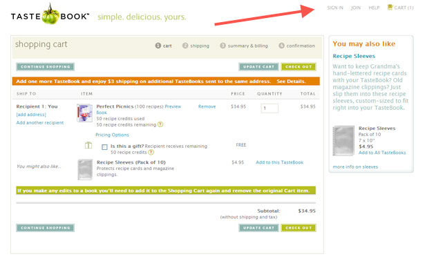 Best Practices for 6 Common User Interface Elements tastebook cart