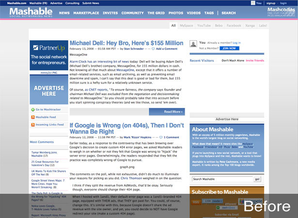 Preparing and Planning for a Redesign mashable old