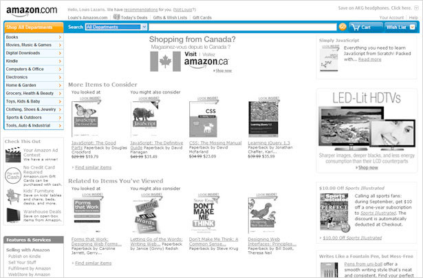 Amazon Home Page with Search and Navigation Emphasized Amazon Home Page with Search and Navigation Emphasized