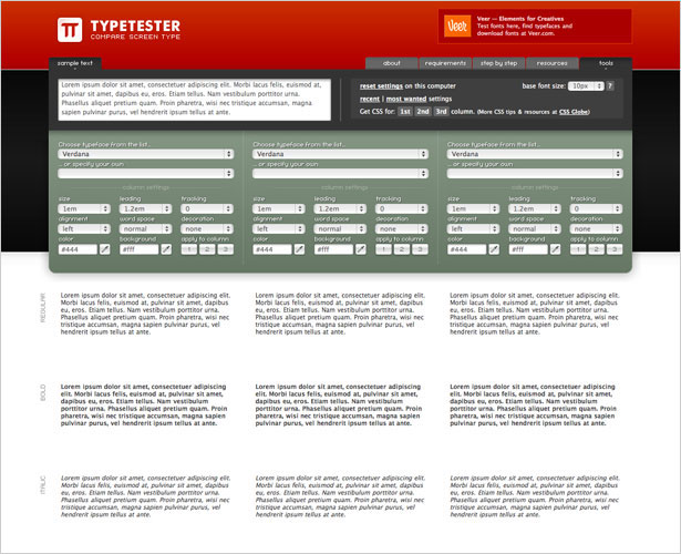 Massive Compilation of Designer Tools Typetester 1
