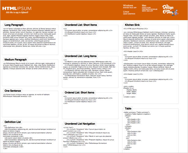 Massive Compilation of Designer Tools HTML Ipsum