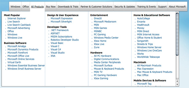 Microsoft navigation