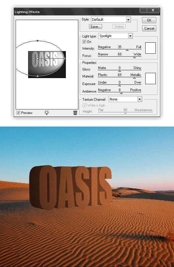 Create a 3D Text Scene Using Photoshop oasis 3