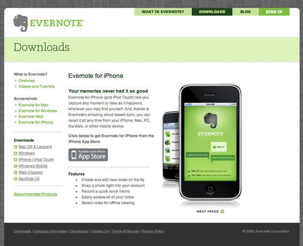40 Awesome iPhone Application Websites evernote1