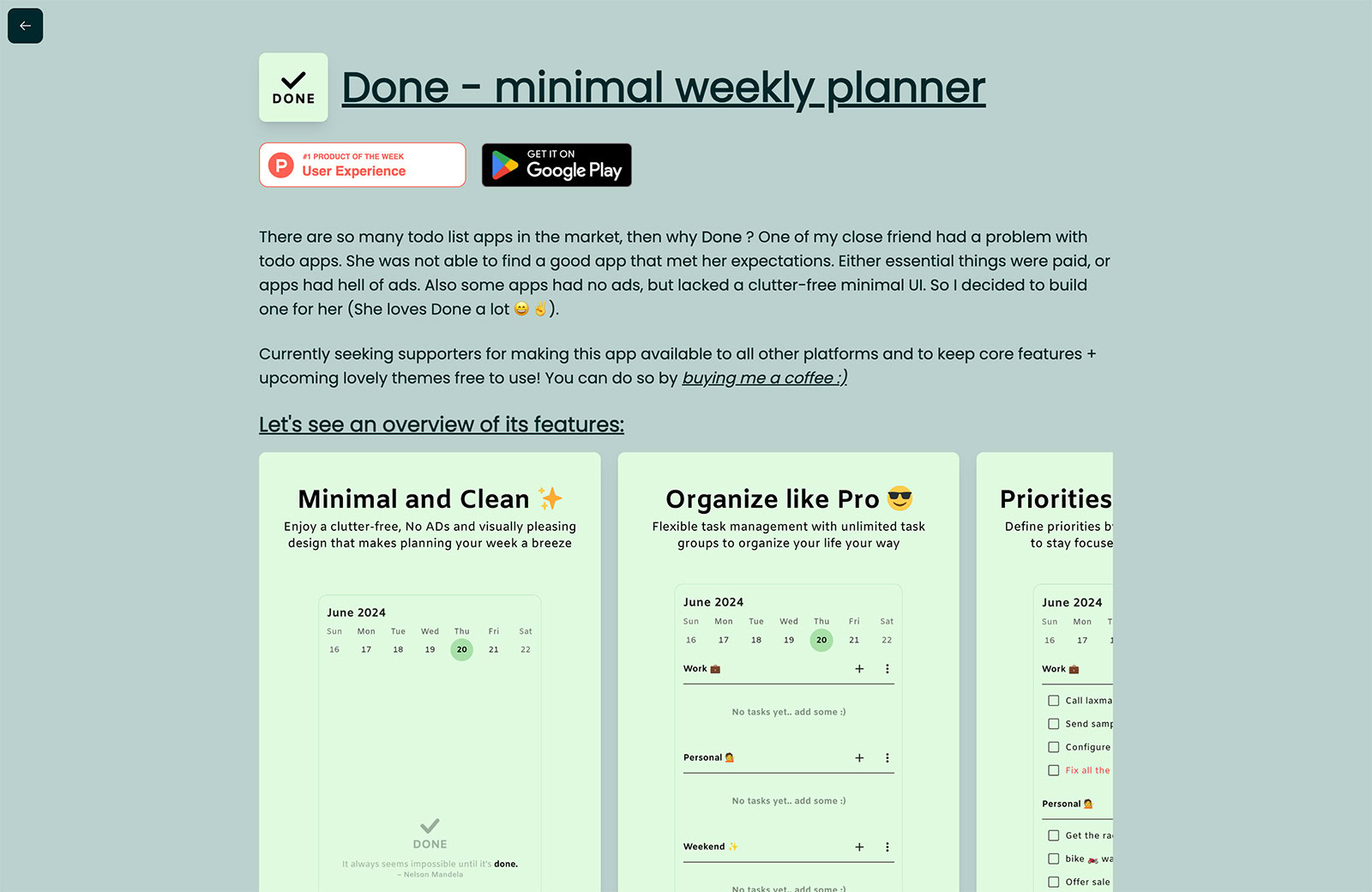 Exciting New Tools for Designers, October 2024 There are a ton of task managers and to-do lists out there, but Done is one of the simplest.