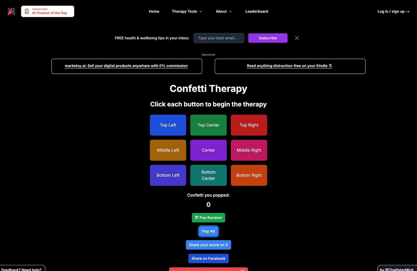 This is a fun little site with the serious intention of reducing stress. It has been established that micro-interactions and feedback make users feel good, and that is what Confetti Therapy is all about