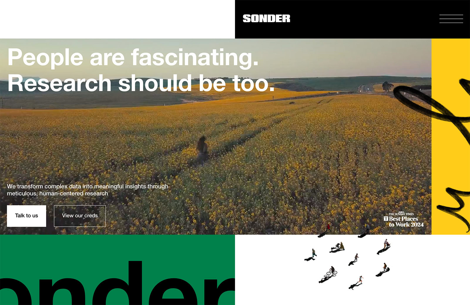 This site for market research agency Sonder combines bright colors with crisp type and a clean layout to create a look that is confident and positive in tone.