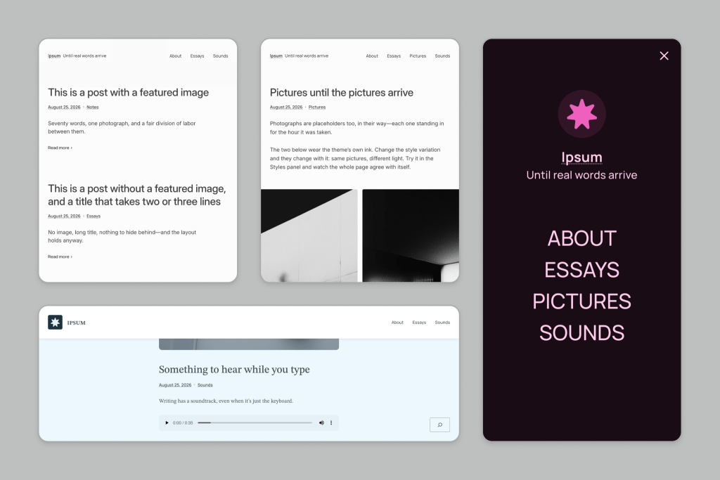 Today, WordPress Ended a 16-Year Tradition... Meet Ipsum! Ipsum theme preview bento 2048x1365 1